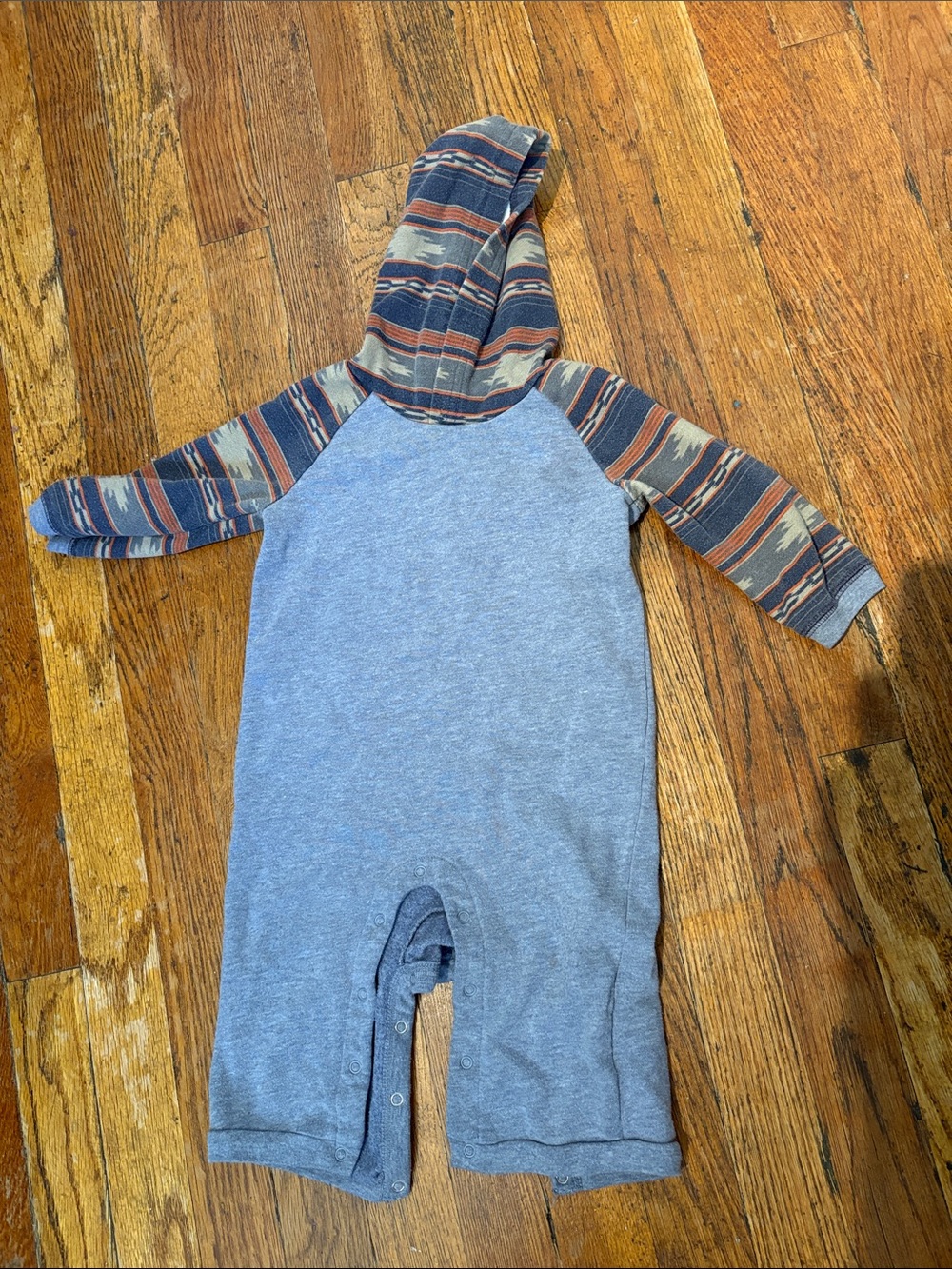 Old Navy Blue Hooded One-Piece with Striped Aztec Sleeves